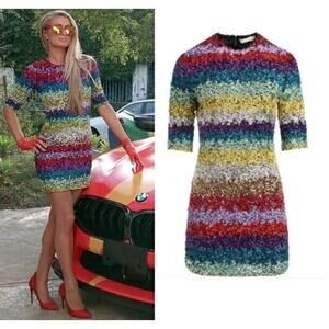 NWT $795 Alice + Olivia Inka Sequin Striped Dress rainbow Multicolor Cocktail 6
